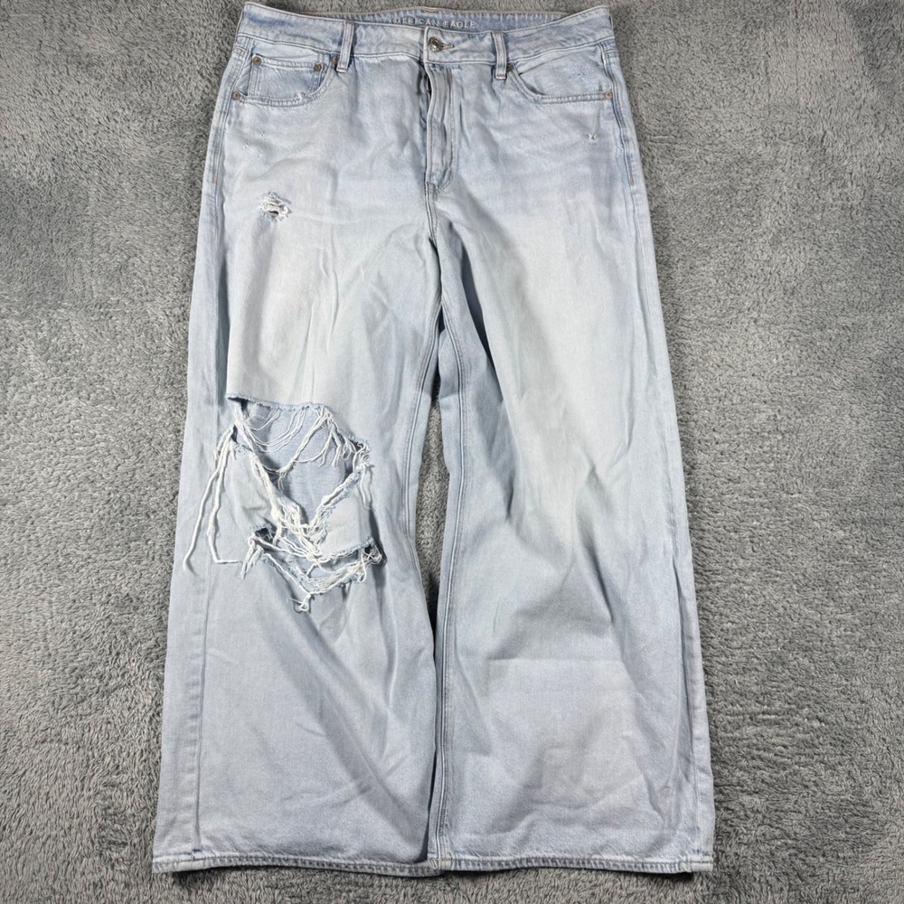 American Eagle Jeans Women 14x27 Light Blue Super High Rise Baggy Wide Leg Ankle